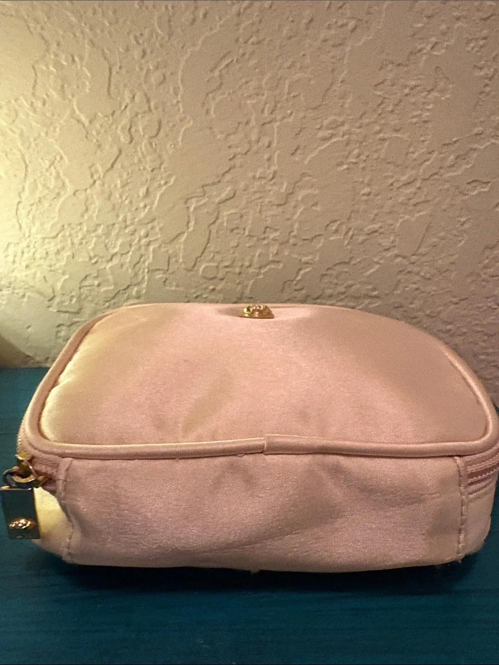 Vintage Versace Satin Cosmetic Pouch with Gold Medallion